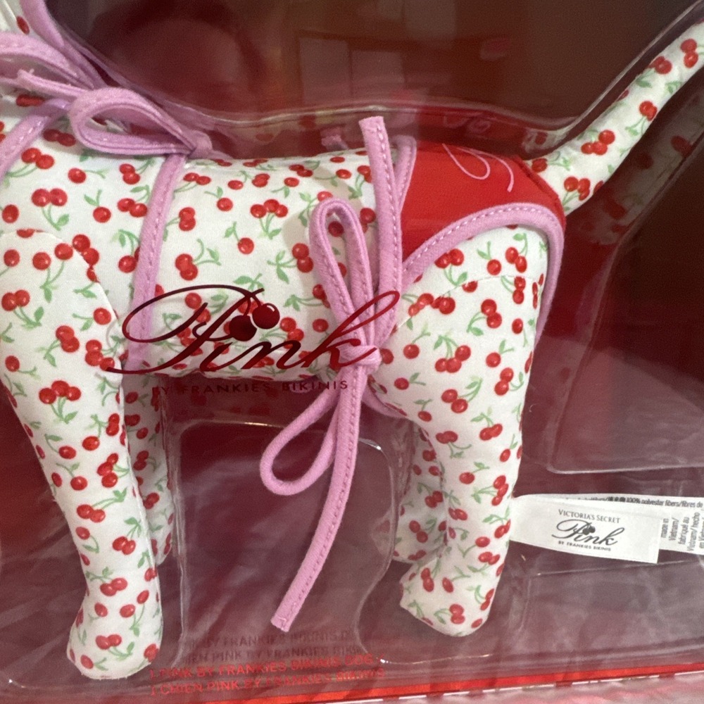 Victoria' Secret PINK X Frankies Bikinis Plush Large Dog Cherries 2026 NWT NIB - Picture 3 of 5